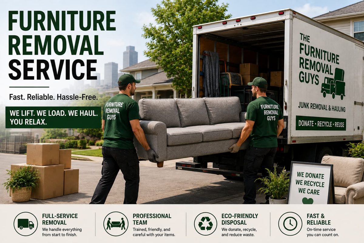 Professional furniture removal service in Denver with movers loading a sofa